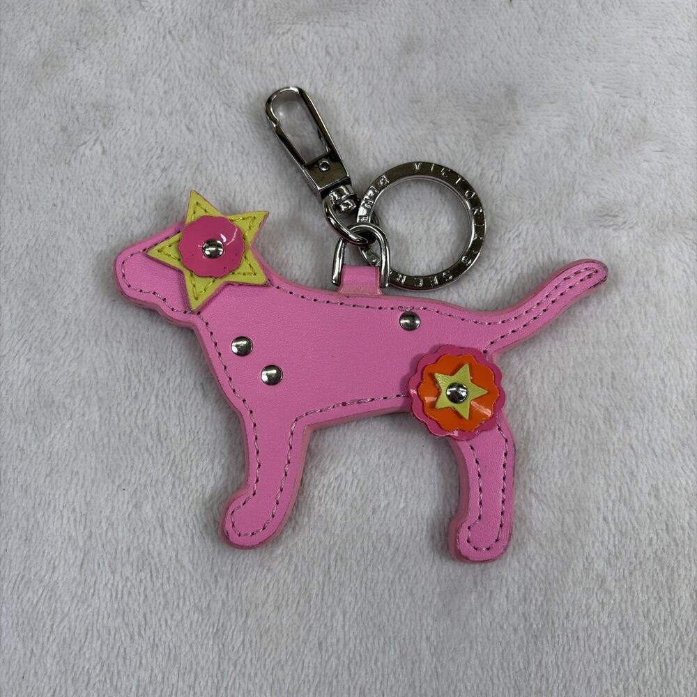Victoria Secret PINK Keychain Dog Puppy Silver Tone Hardware Purse CHARM RARE
